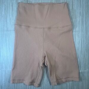 Aerie OFFLINE Ribbed High Waisted Bike Shorts Nude Tan S P
